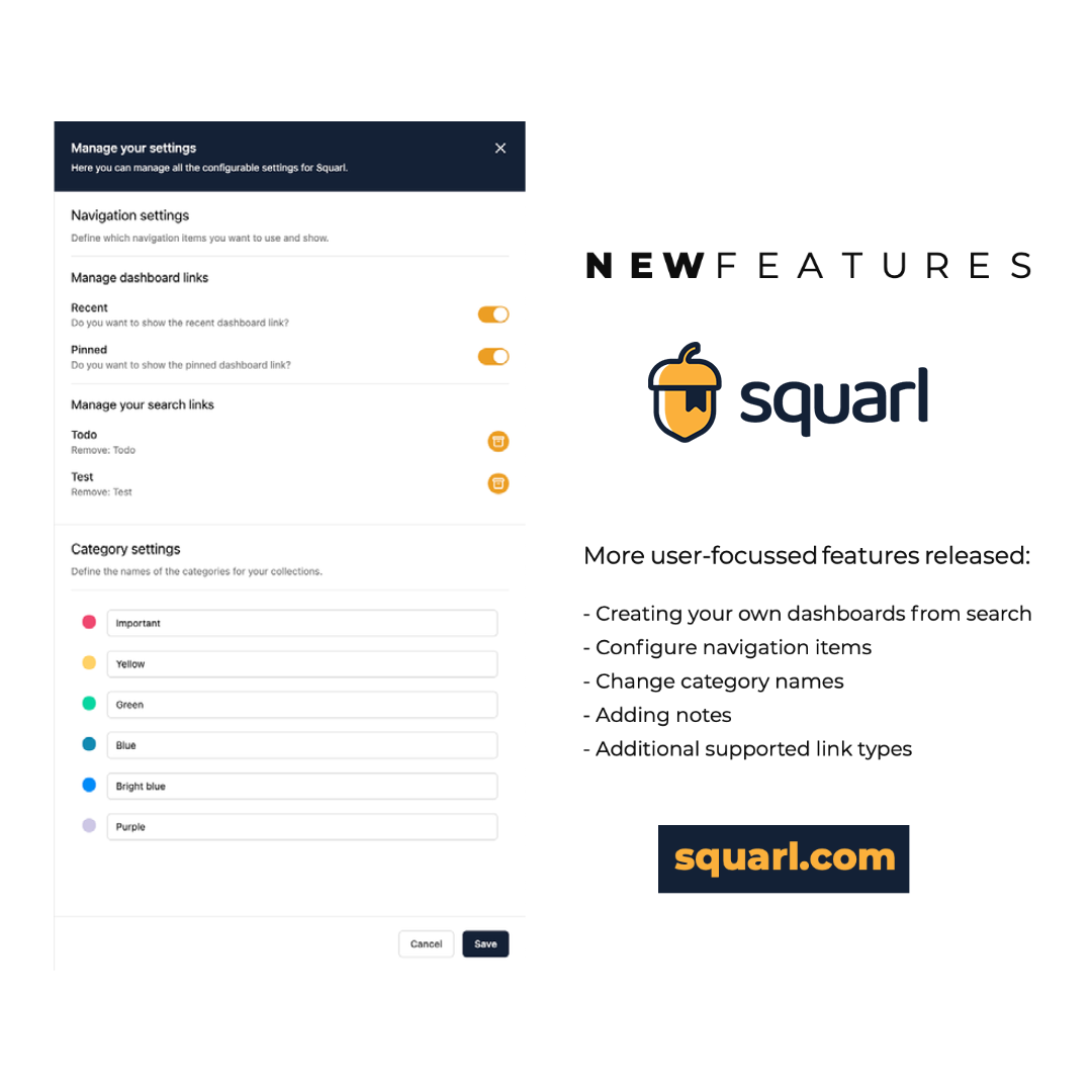 Make Squarl yours with the newest user-focussed features